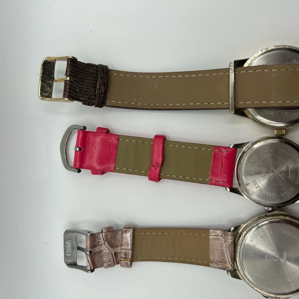 Set of Three Women's Fashion Watches - Pink, Tan & Brown Straps